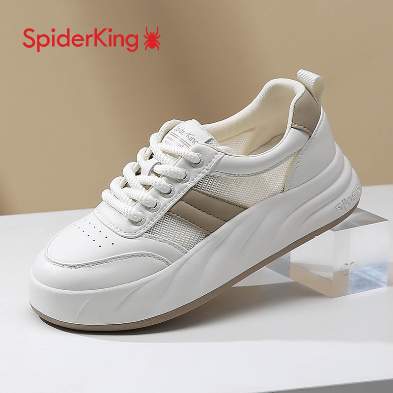 蜘蛛王女鞋夏季透气网面运动鞋女厚底增高2025新款软底休闲面包鞋