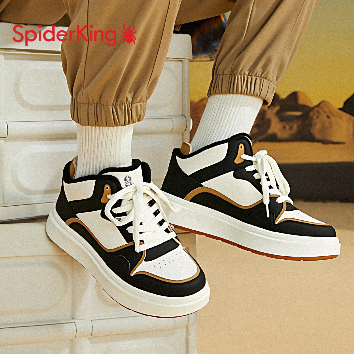 蜘蛛王高帮板鞋男加绒保暖2025款冬季潮流百搭运动休闲鞋子男潮鞋