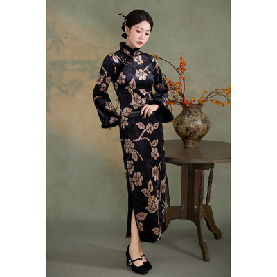 绝美新中式长袖旗袍加绒加厚