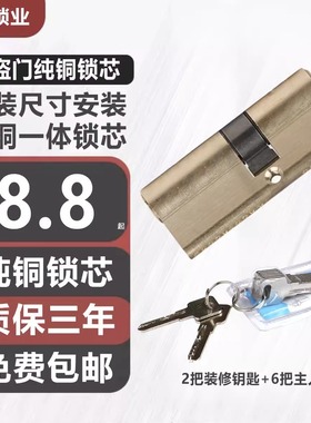 防盗门锁芯全铜纯铜大门入户门老式双面防撬家用弹子通用型AB锁心