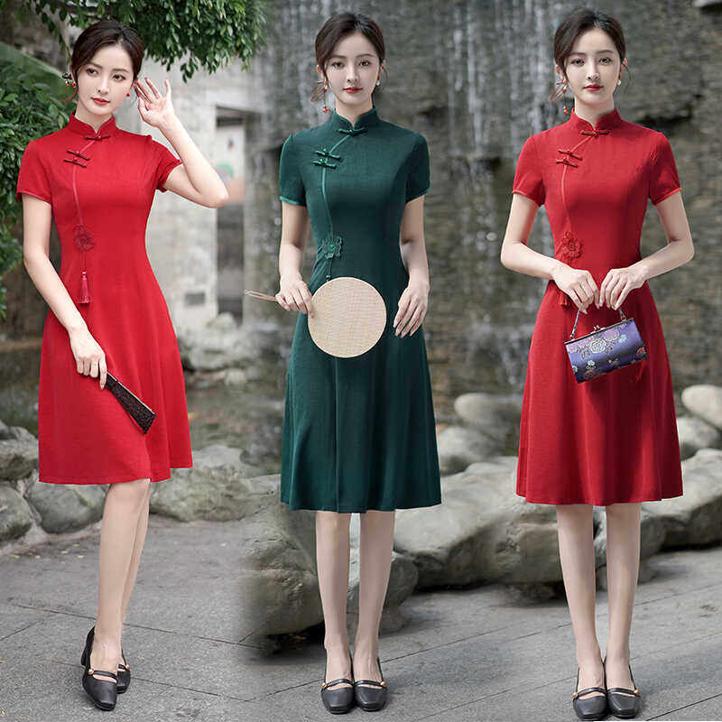 妈妈婚宴喜服连衣裙红色喜婆婆婚宴装旗袍结婚礼服喜庆大码裙子