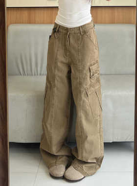潮牌美式复古多口袋工装裤宽松阔腿直筒裤百搭休闲长裤男女同款