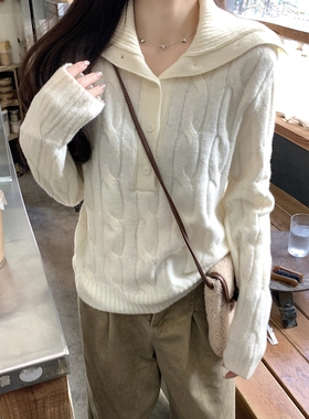 秋冬新款韩版慵懒宽松杏色麻花高领加厚毛衣女针织衫打底长袖上衣