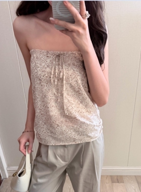 法式复古碎花抹胸上衣女夏外穿抽绳无肩带内搭辣妹纯欲风吊带背心
