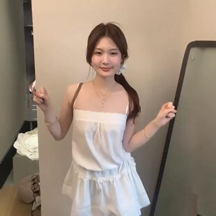 甜美可爱叠穿白色吊带裙女2026早春新款显瘦高级感收腰A字连衣裙