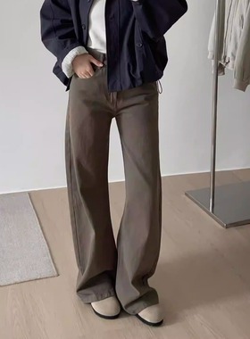 美式复古cleanfit百搭咖啡色休闲裤美拉德直筒宽松垂感长裤裤子女