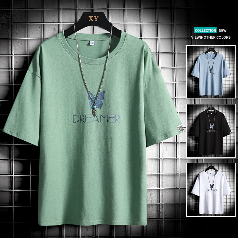 Mesh t-shirt men's Imitation cotton short sleeve summer casual loose round neck multi color base shirt