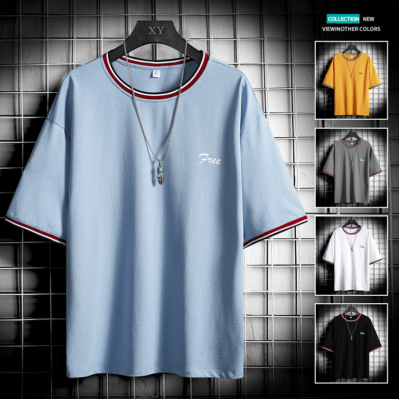 Mesh t-shirt men's Imitation cotton short sleeve summer casual loose round neck multi color base shirt