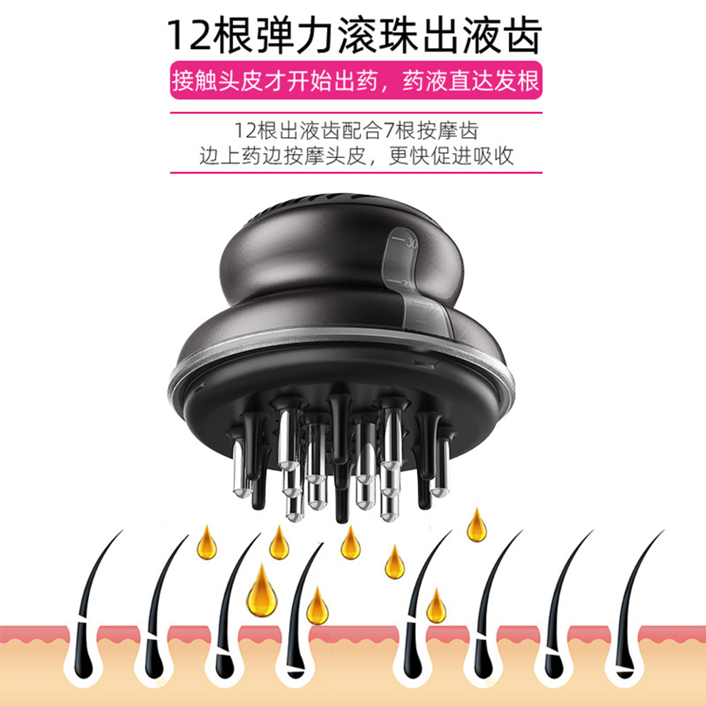 头皮米诺上药器滚珠导入仪器生发液育发头部按摩梳子头发涂抹神器