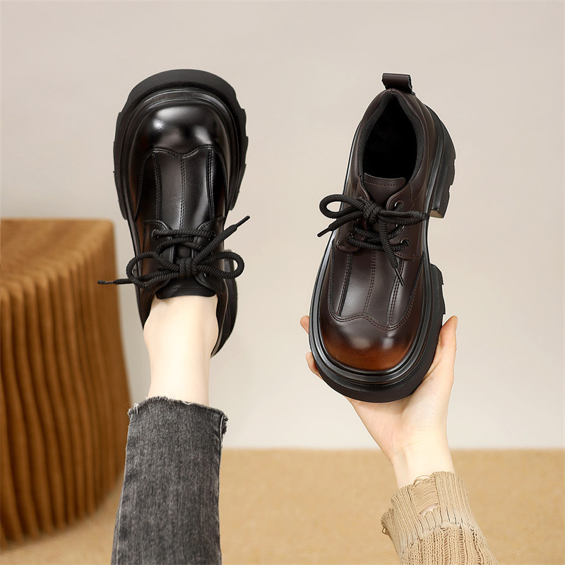 英伦风厚底乐福鞋女2026春秋新款黑色系带学院风百搭小皮鞋松糕鞋,女鞋,乐福鞋（豆豆鞋）,淘宝优惠券,粉丝福利购,淘宝优惠卷