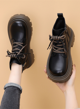 复古马丁靴女2025新款秋季单靴低帮百搭英伦风厚底瘦瘦短靴小码34