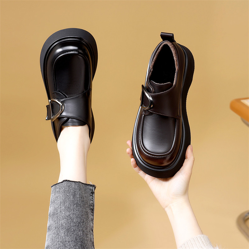 英伦风厚底乐福鞋女2026春秋季新款黑色圆头魔术贴增高小皮鞋舒适,女鞋,乐福鞋（豆豆鞋）,淘宝优惠券,粉丝福利购,淘宝优惠卷