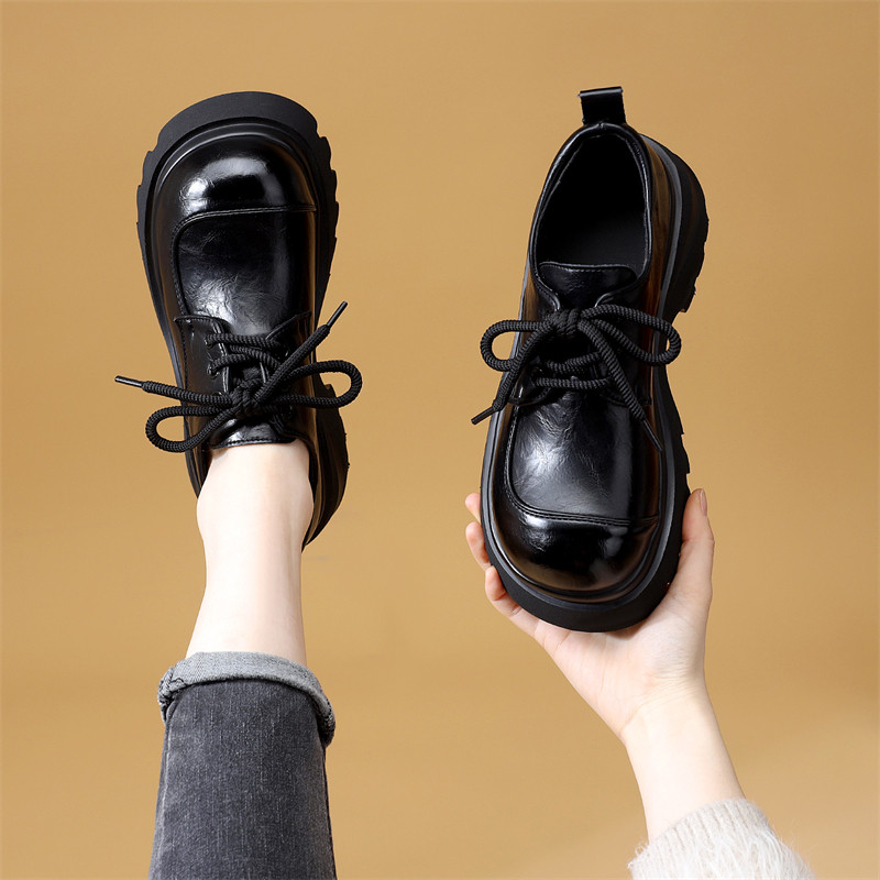 圆头厚底乐福鞋女2026春秋新款黑色时尚系带增高小皮鞋复古风单鞋,女鞋,乐福鞋（豆豆鞋）,淘宝优惠券,粉丝福利购,淘宝优惠卷