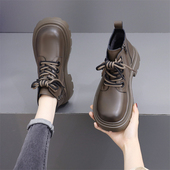 爆款 马丁靴女2025新款 秋冬单靴小个子复古美拉德圆头厚底增高短靴