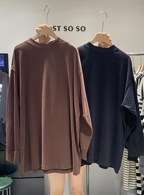 韩国东大门长袖T恤女中长款2025年新款纯色宽松百搭大码显瘦上衣