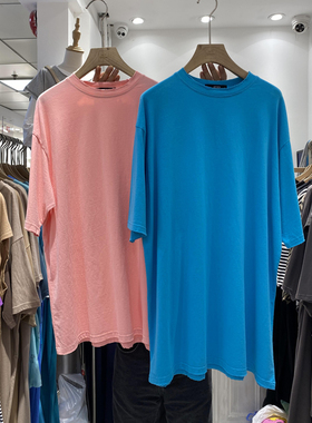 韩版东大门白色t恤女中长款短袖纯棉宽松简约显瘦半袖纯色上衣