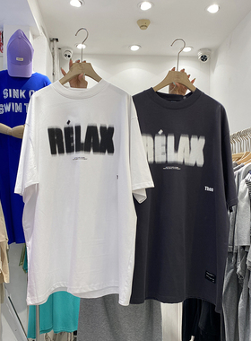 RELAX字母印花白色短袖t恤女中长款夏季2025新款宽松显瘦套头裙子