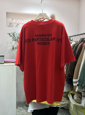 2025夏宽松显瘦韩版纯色侣装新款短袖t恤女中长款夏宽松背后字母