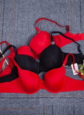 欧美大码内衣红色黑色简约文胸ABCDEF杯薄棉杯（70-85ABCDEF）