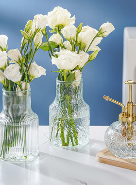 【斯威迩】高颜值简约透明冰川纹竖条纹花瓶放客厅餐厅卧室通用