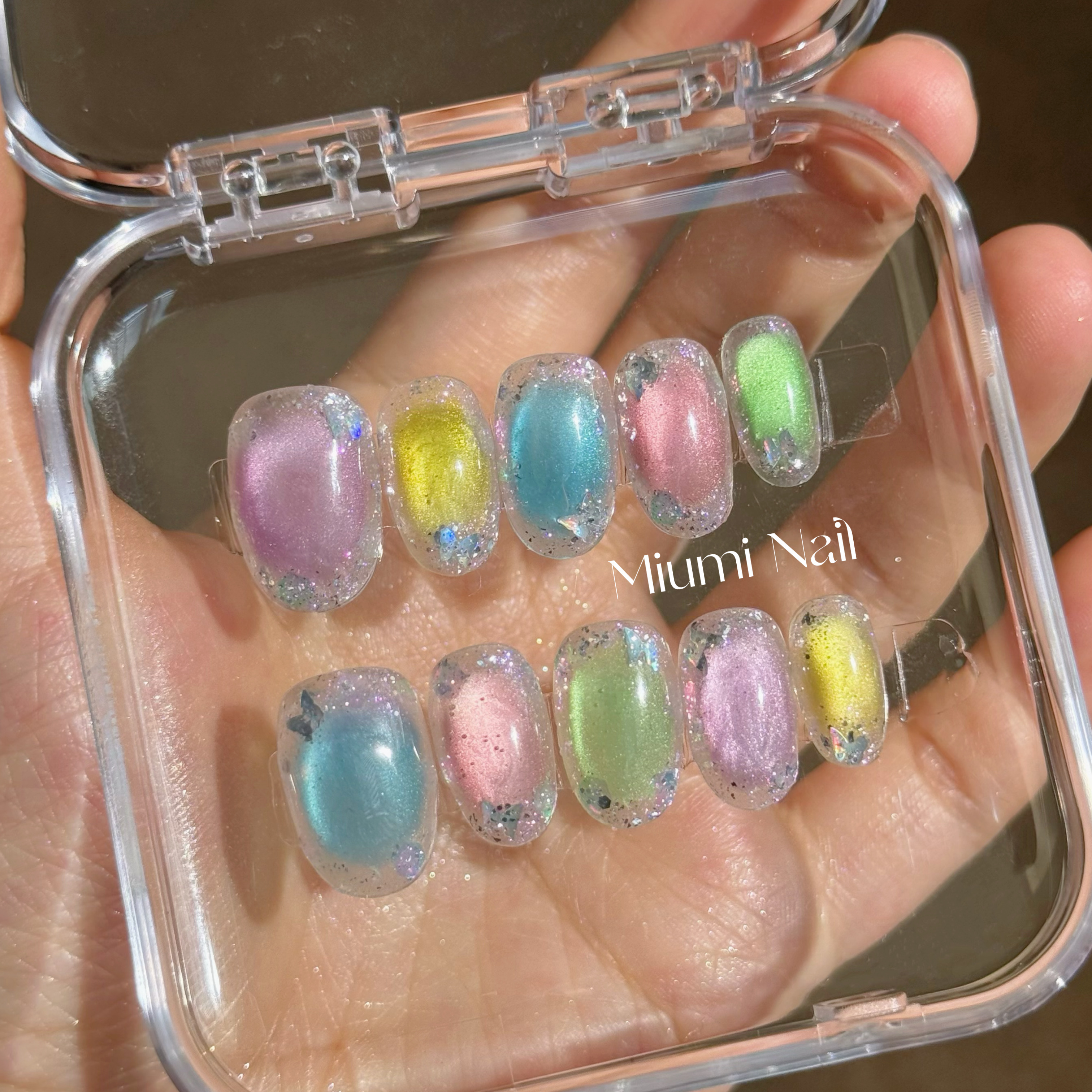 糖果泡泡｜MiuMi 彩色猫眼亮片穿戴甲手工定制穿戴美甲
