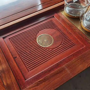 嵌入式中式刺猬紫檀鸡翅木花梨木实木茶盘家用茶桌面板漏水板定制