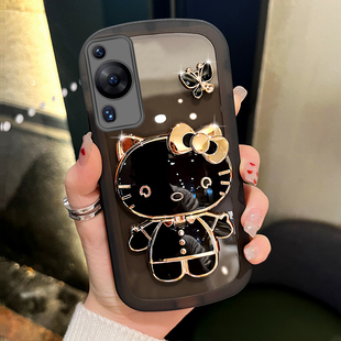 适用于华为p60手机壳新款 p40pro全包防摔p30保护套p50e外壳pro p60pro可爱猫咪补妆镜支架p50透明p50pro女款
