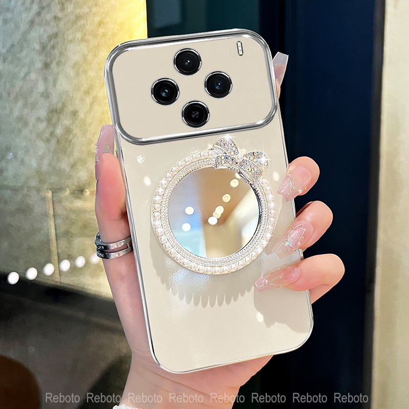 适用vivox100手机壳s18珍珠补妆镜s19大视窗外壳x90硅胶s16/s17女款x100pro防摔x80电镀s18e壳创意