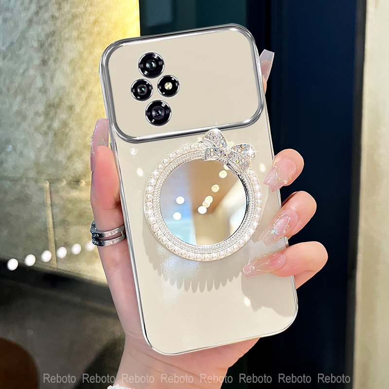 适用荣耀200手机壳荣耀200pro珍珠补妆镜荣耀100大视窗外壳荣耀90硅胶荣耀70女款荣耀60/50防摔电镀壳se创意