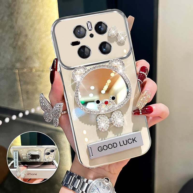 适用于华为mate70手机壳mate70pro领结熊补妆镜大视窗