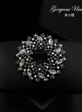法式复古暗闪内敛满钻圆环胸针精致高档奢华别针款胸花女配饰1577