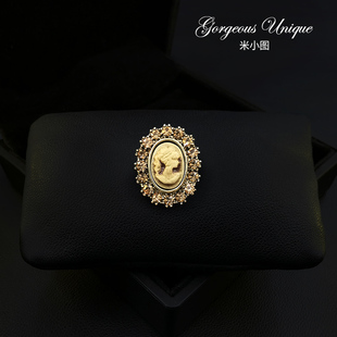 磁吸复古小巧美人头胸针精致高档奢华胸花西装 外套点缀配饰女1957