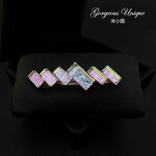 2003 优雅别致锯齿形水晶发夹弹簧夹高端瑞丽淑女发饰头饰边夹