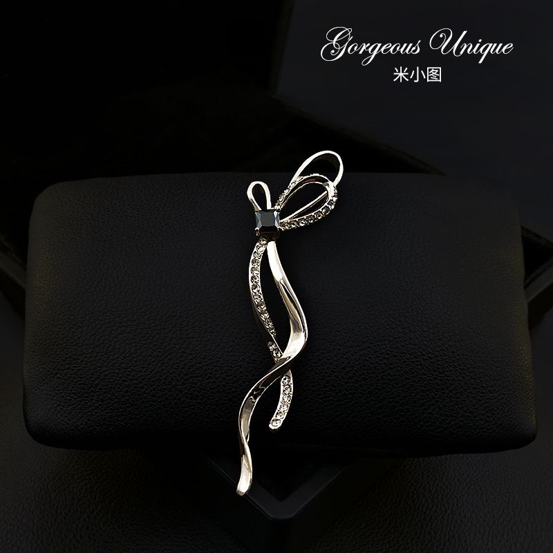 暗闪奢华黑锆丝带蝴蝶结胸针