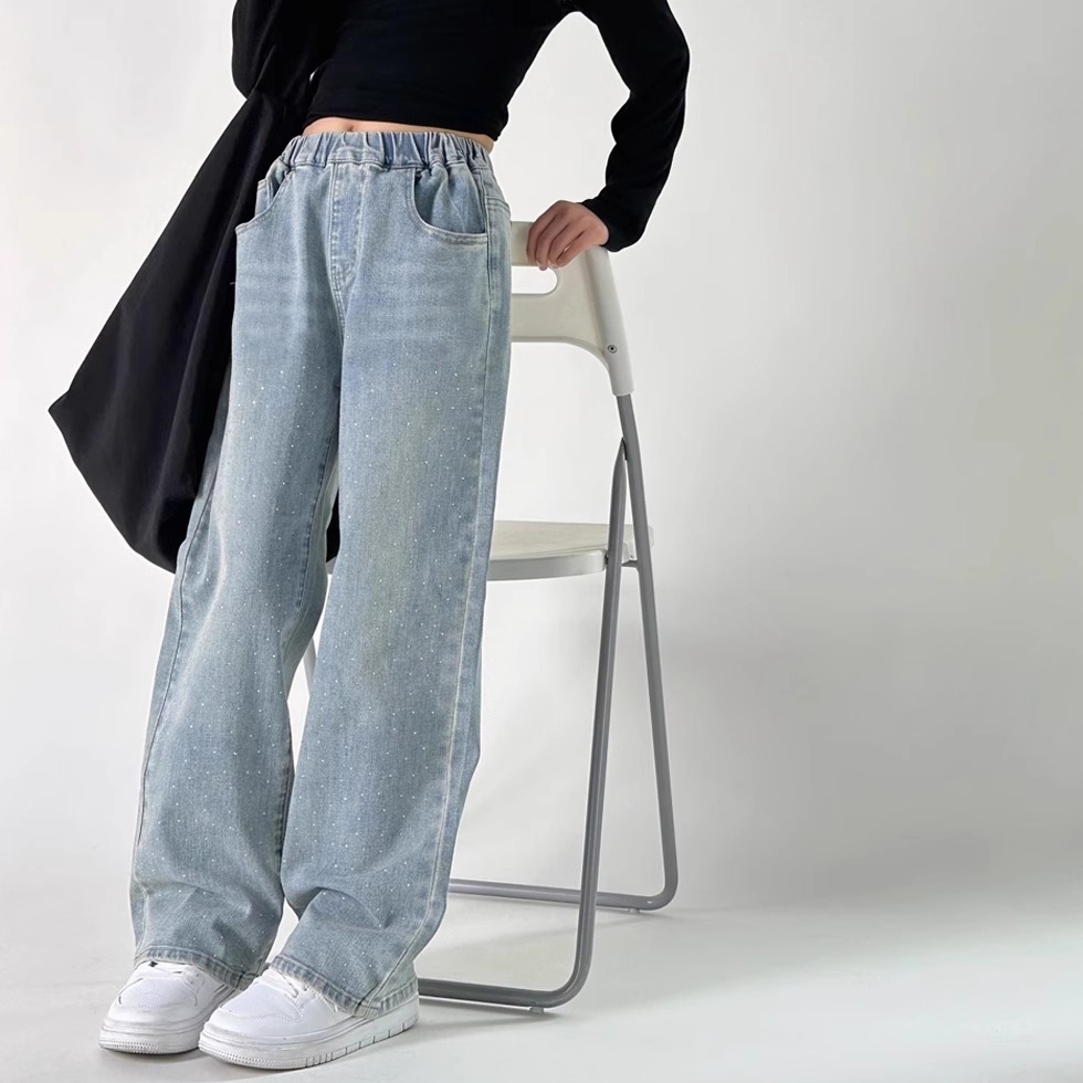 洋气女孩春款镶钻弹力牛仔裤