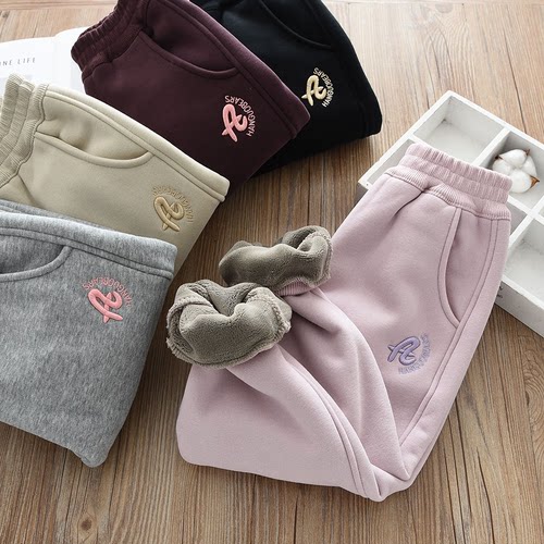 秋冬款加厚一体绒卫裤