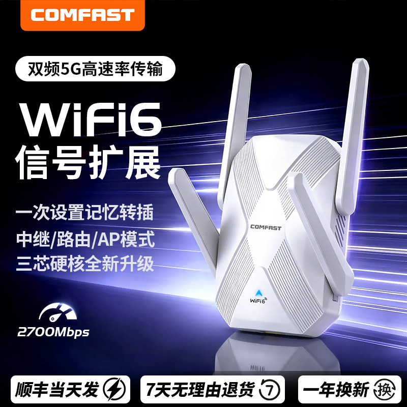 【顺丰速达】COMFAST wifi6信号放大器中继器无线网络信号路由增强扩展器5G双频千兆高速穿墙家用远距离XR187