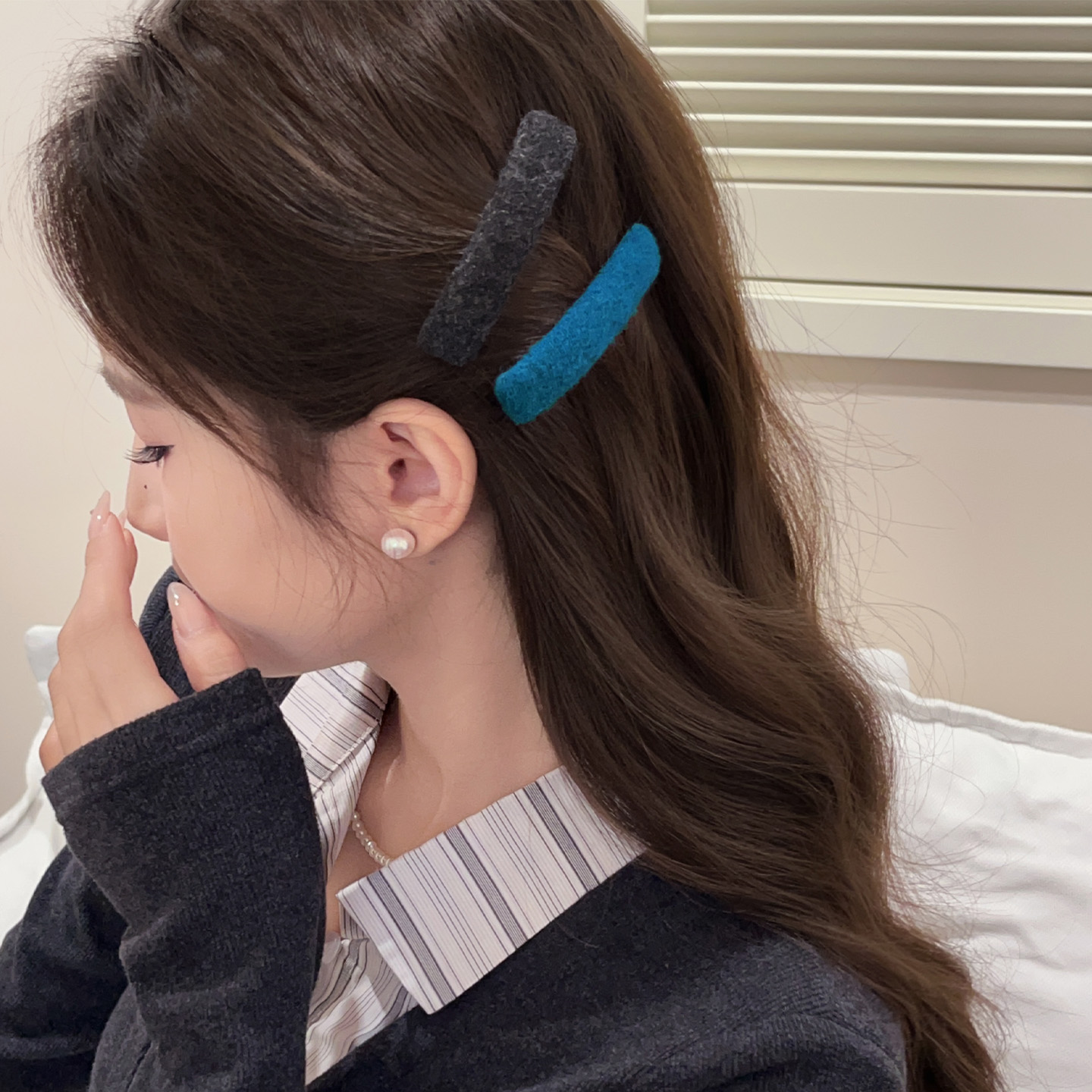 一对装~复古蓝色碎发夹女边夹侧边刘海夹子头饰2025新款前额bb夹