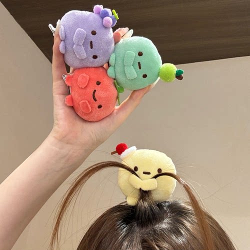 日系可爱水果角落生物发夹mini圆子发卡三色团子毛绒公仔创意顶夹