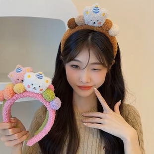 咖色小熊毛绒发箍女高颅顶洗脸敷面膜专用毛茸茸毛毛头箍发卡头饰