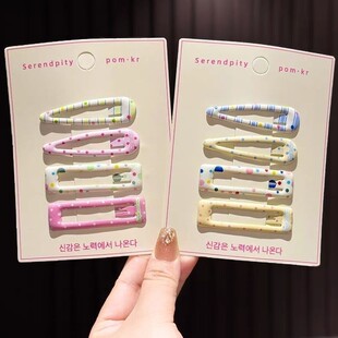 韩版可爱波点大号BB夹儿童侧边碎发前额刘海夹彩色方形后脑勺发卡