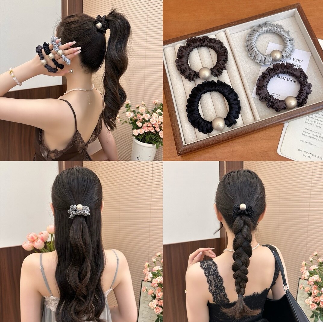 简约气质珍珠发圈女百搭扎高低马尾头绳高弹力不伤发不勒发发饰