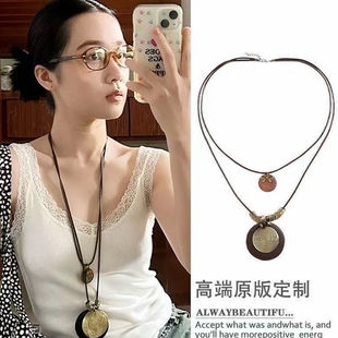 新中式禅意长款羽毛项链女复古民族风叠戴毛衣链新款波西米亚配饰