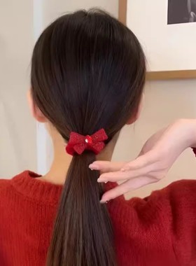 丝绒蝴蝶结皮筋高颜值秋冬头绳女发绳不伤发发圈红色新年发饰