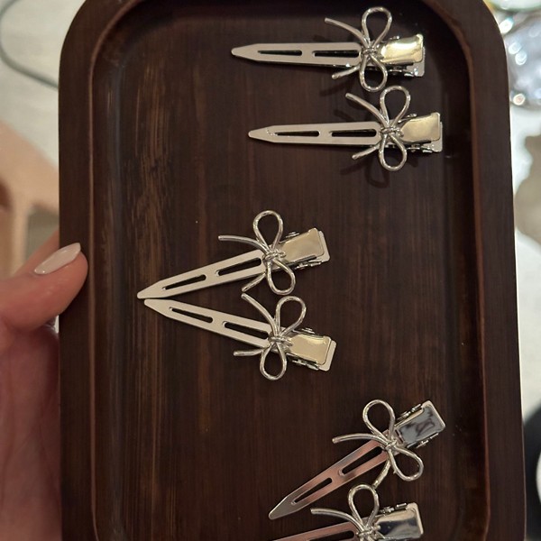 银色蝴蝶结夹子发饰发夹女前额刘海侧边夹碎发卡子鸭嘴夹头饰