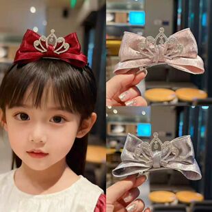 甜美女童红色皇冠蝴蝶结发夹儿童新年喜庆丸子头插梳女孩拜年头饰