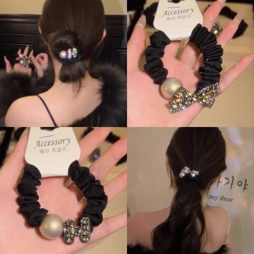 韩国轻奢高级感大牌闪钻蝴蝶结发圈高弹力加粗品牌发绳扎头发皮筋