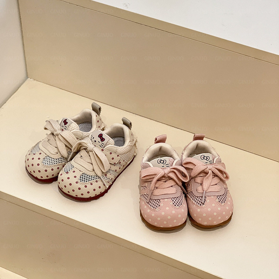 SHE IS EMMA春夏新款 宝宝蕾丝波点透气网鞋女童软底运动鞋