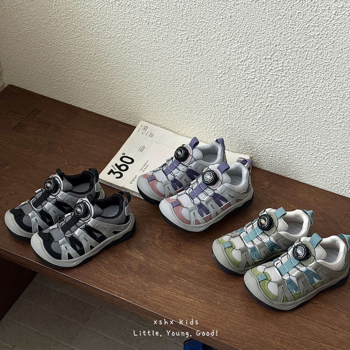 SHE IS EMMA春夏新款 韩系户外机能鞋 男女童透气旋转扣运动鞋