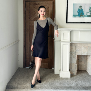 叠穿百搭万能前后深 领刺绣吊带醋酯连衣裙 周 秘密盒子巴黎时装